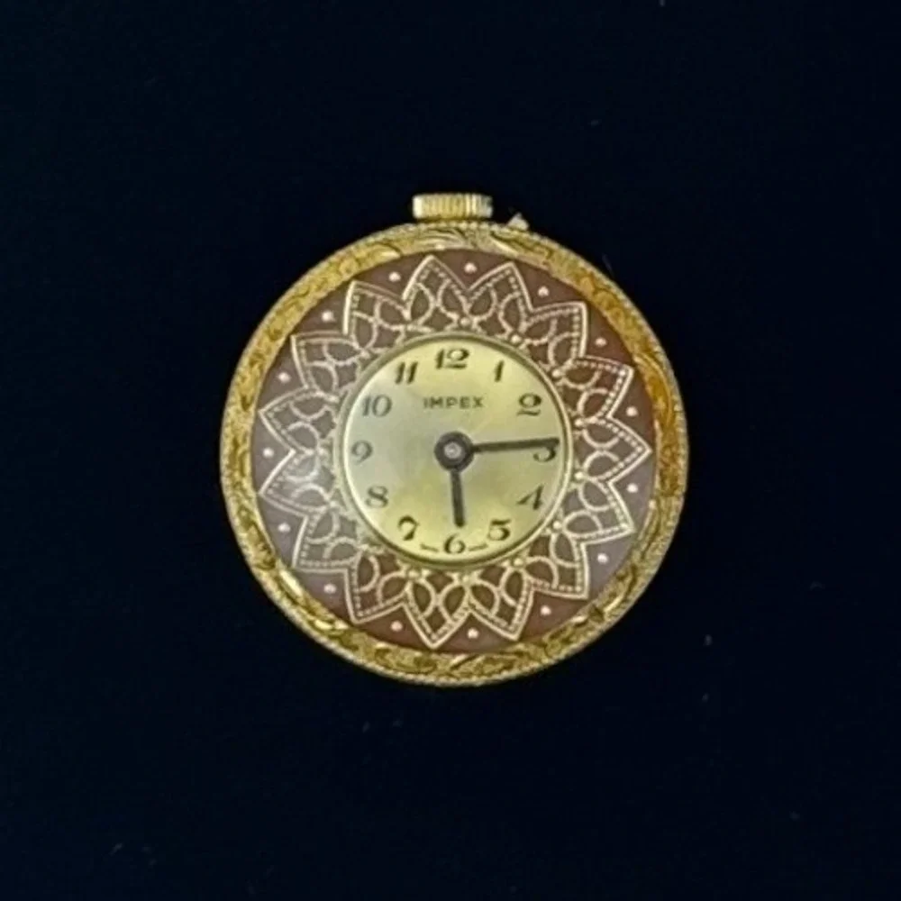 Vintage Impex Swiss Made Gold Tone Filigree Pocket Watch Pendant Floral Ornate